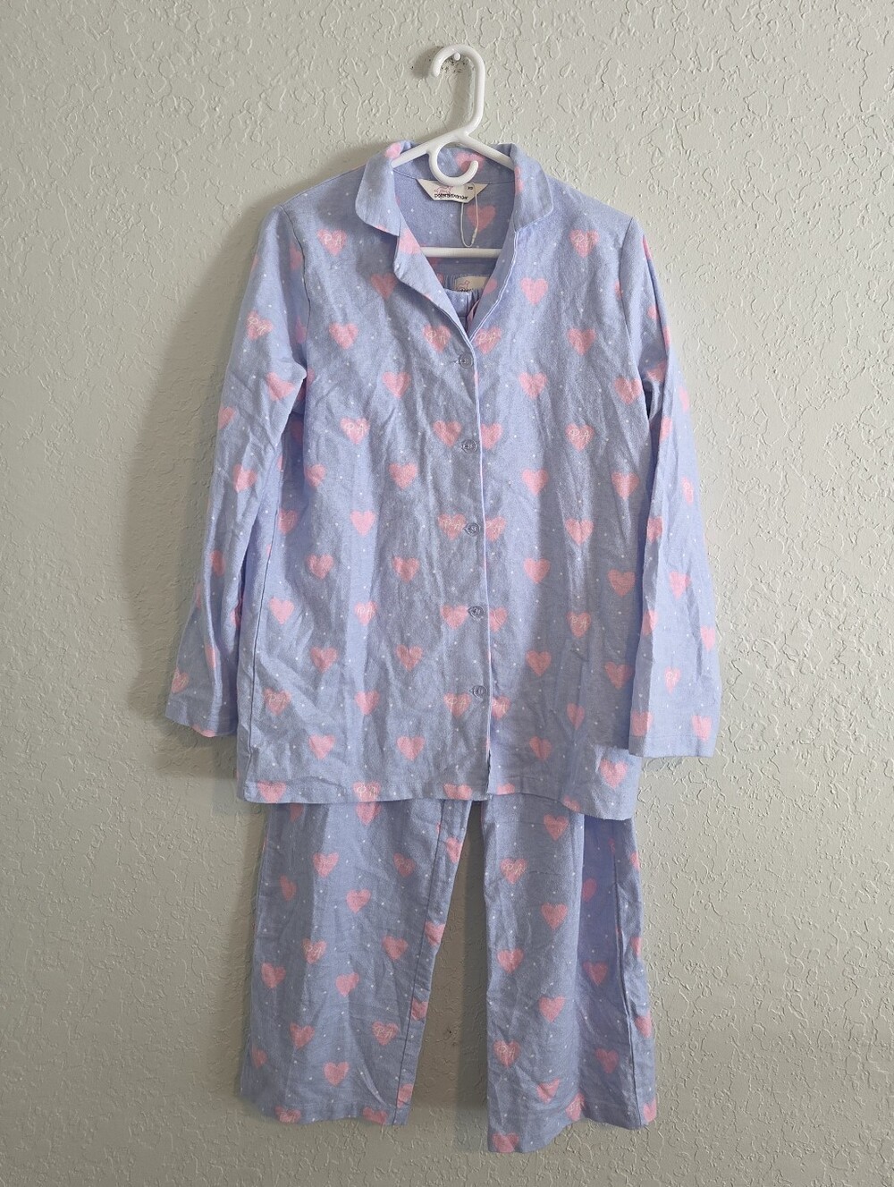 Peter Alexander Blue Heart Logo Long Sleeve Pants Flannel Pajama Set